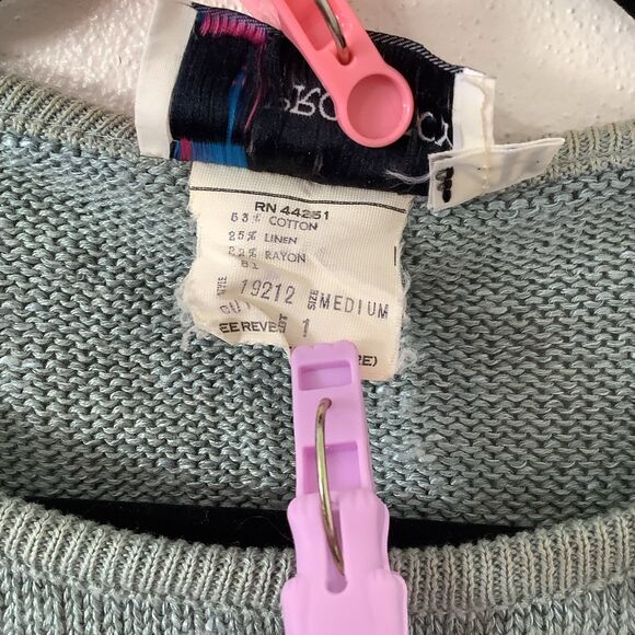 Vintage Prophecy Cottagecore Grandpacore Linen Blend Sage Striped Knit Sweater M - Picture 7 of 11